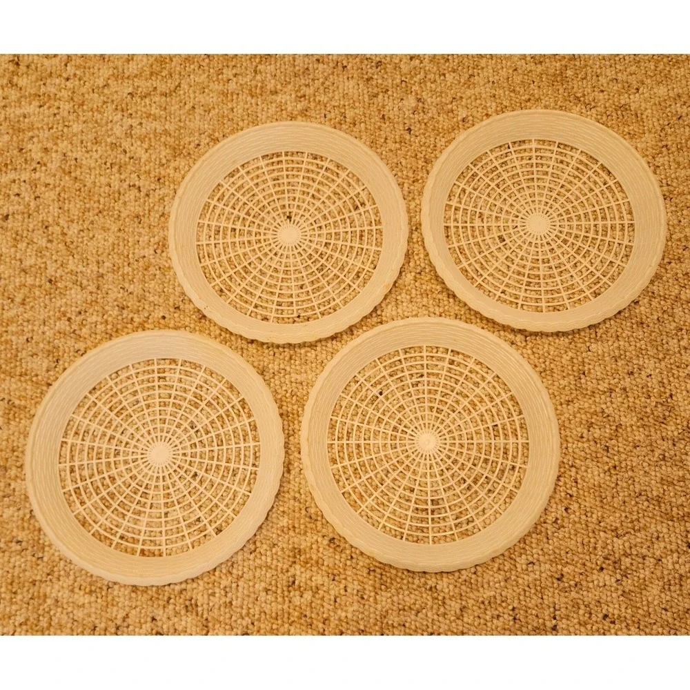 VINTAGE 4pc White Plastic Faux Woven 9.5